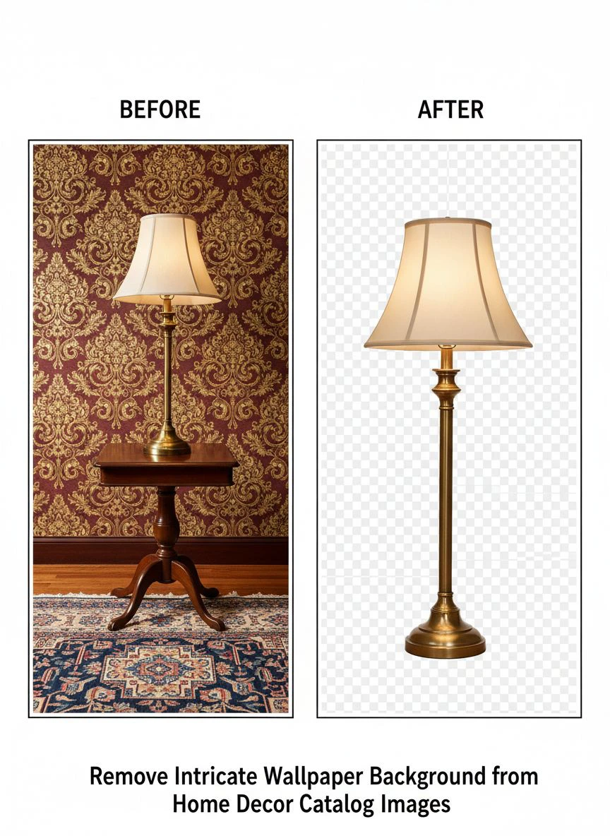 remove intricate wallpaper background from home decor catalog images - Professional Guide